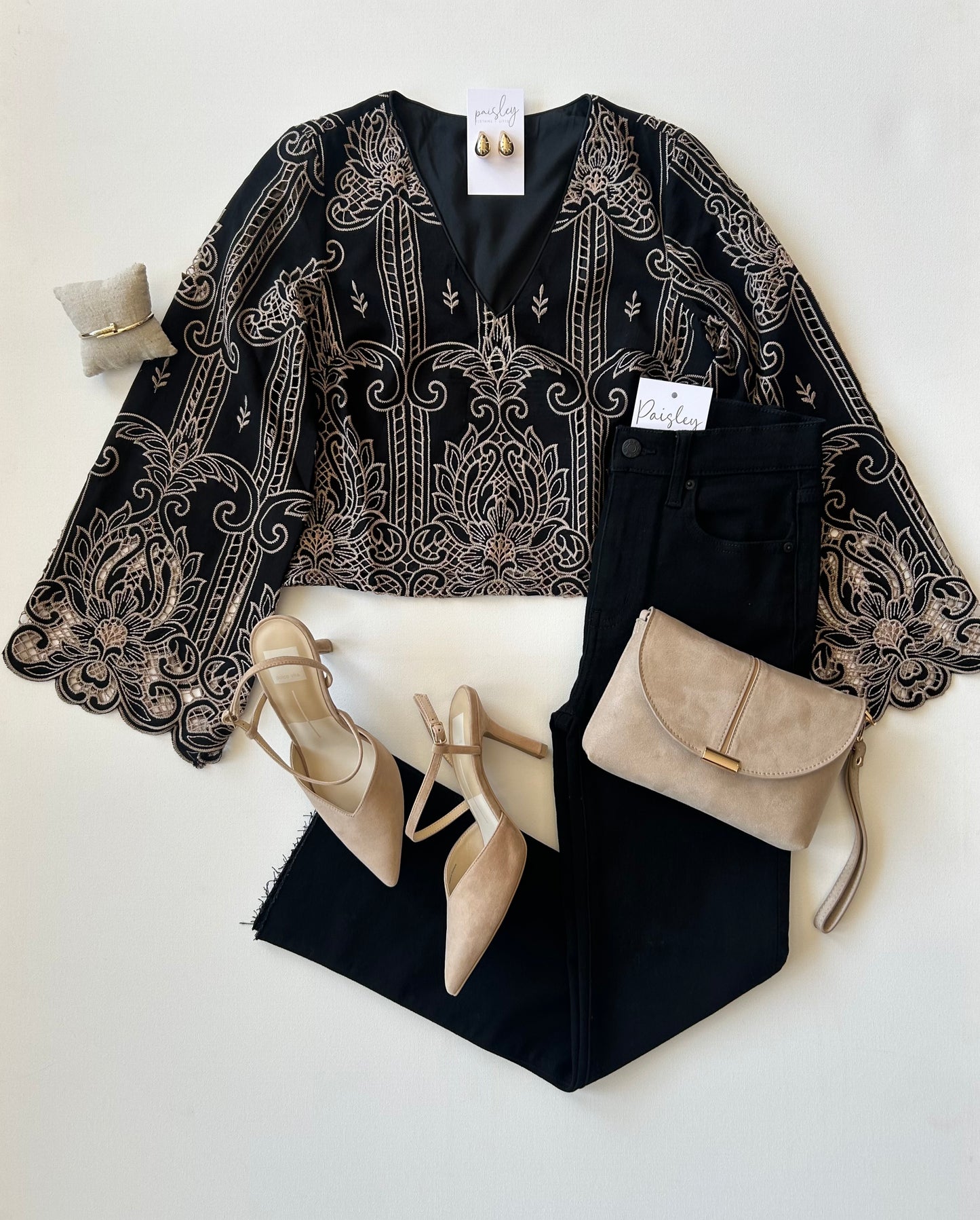 Two-Tone Lace Cutout Top