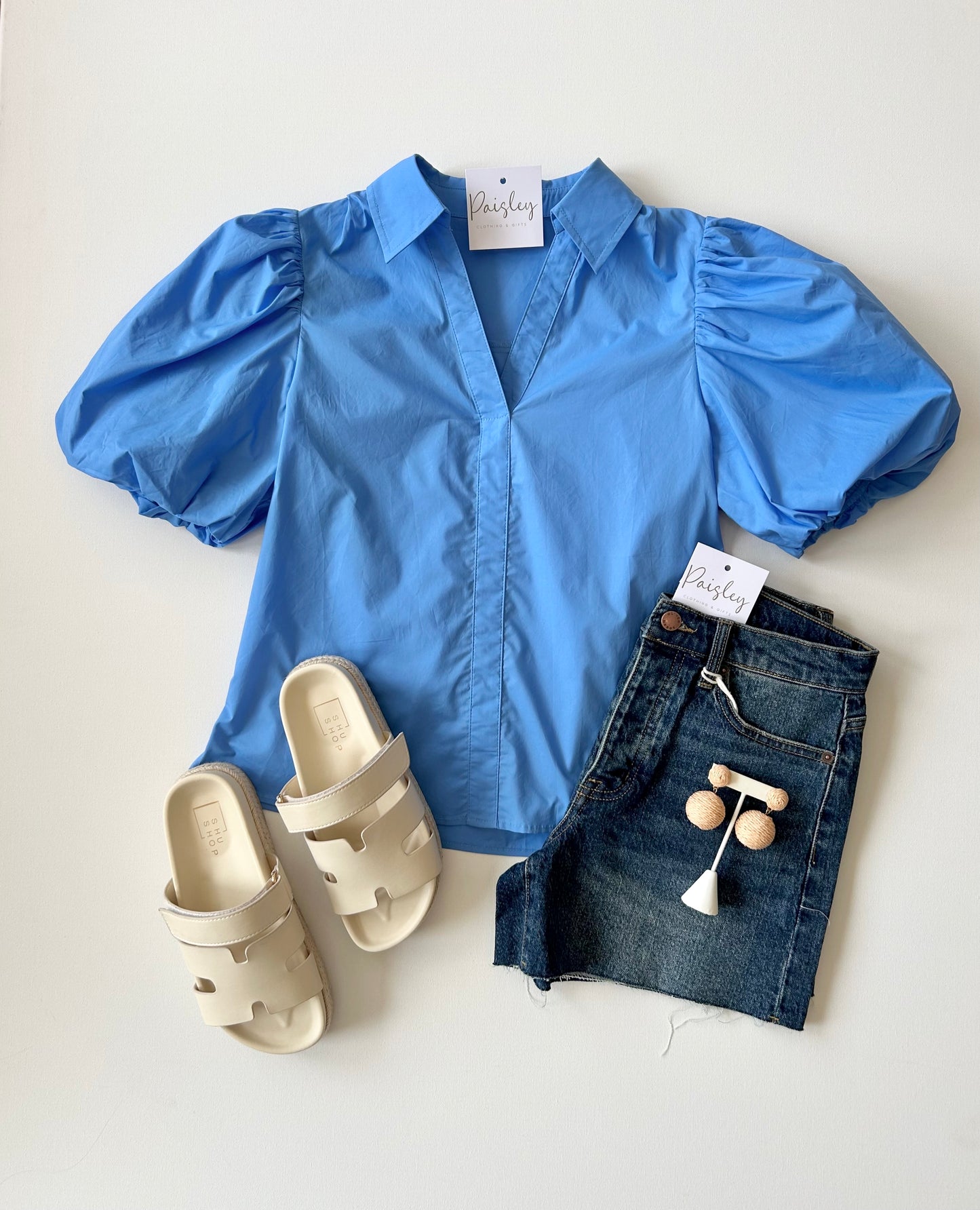 Krysta Puff Sleeve Top in Blue