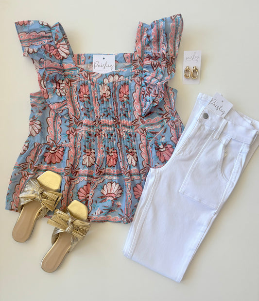 Floral Seashells Ruffle Top