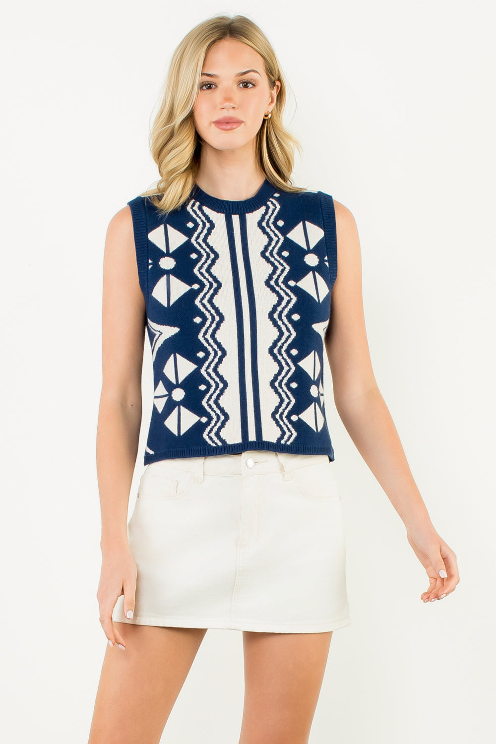 Bree Top in Navy & White