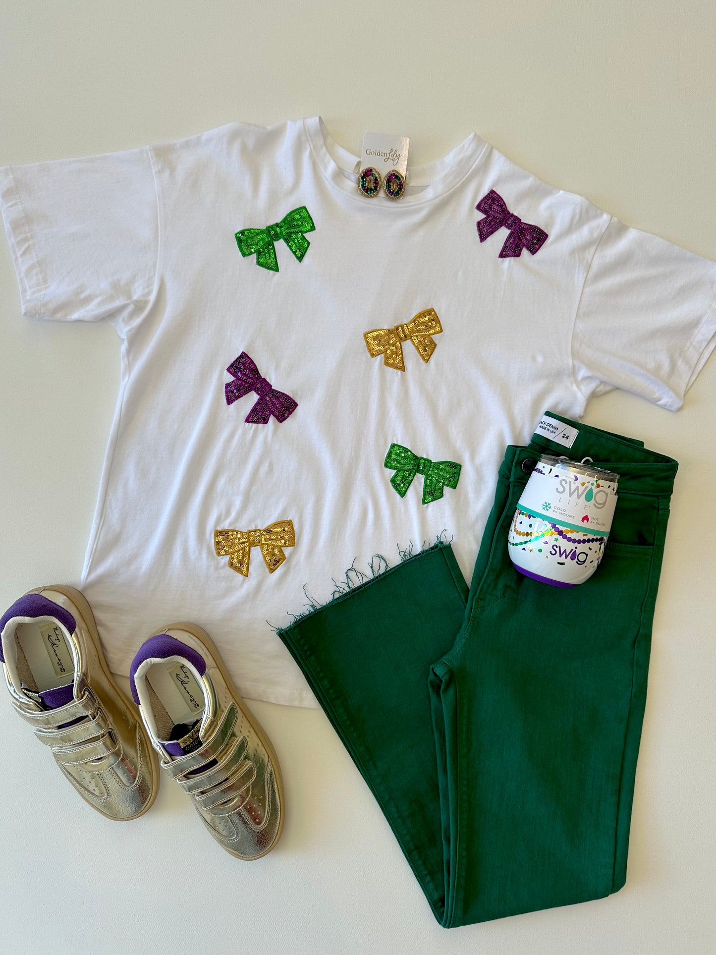 Mardi Gras Bow Short Sleeve Top