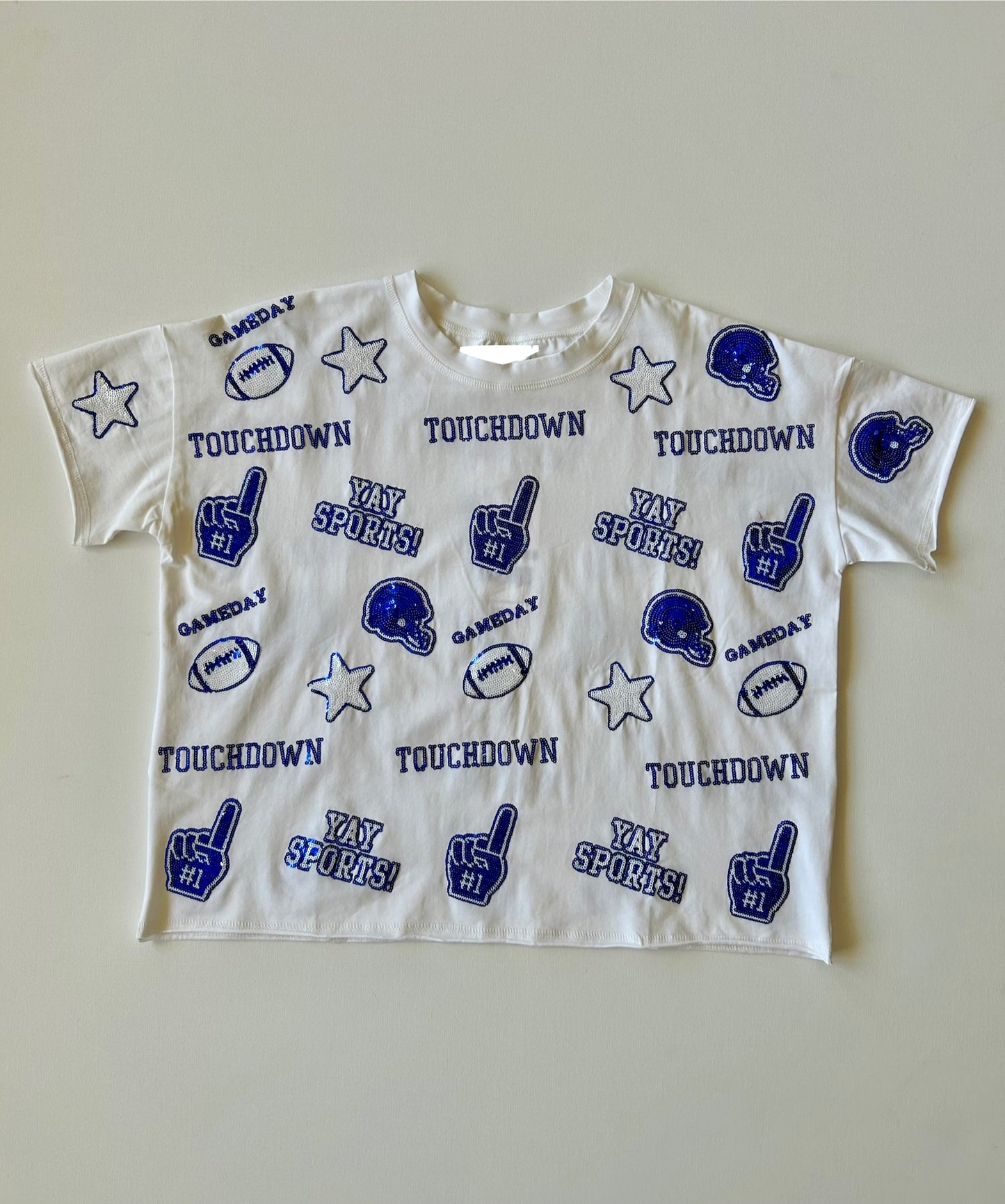 Gameday Sequin Tee in Blue & White