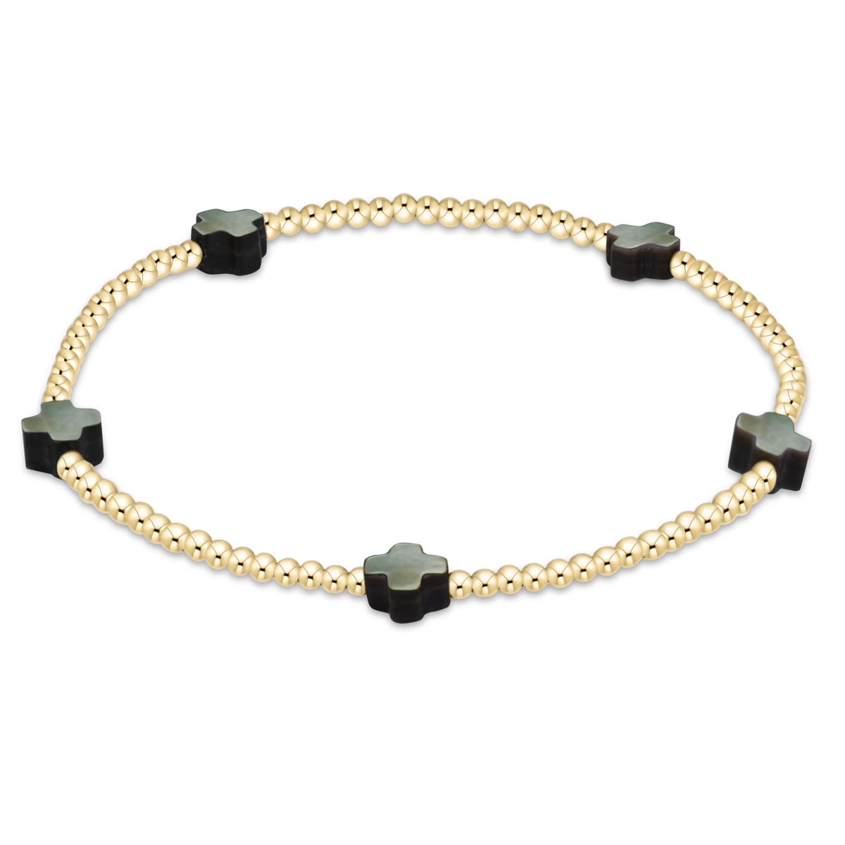signature cross small 2mm gold bracelet -MOP- black tahitian-e.newton