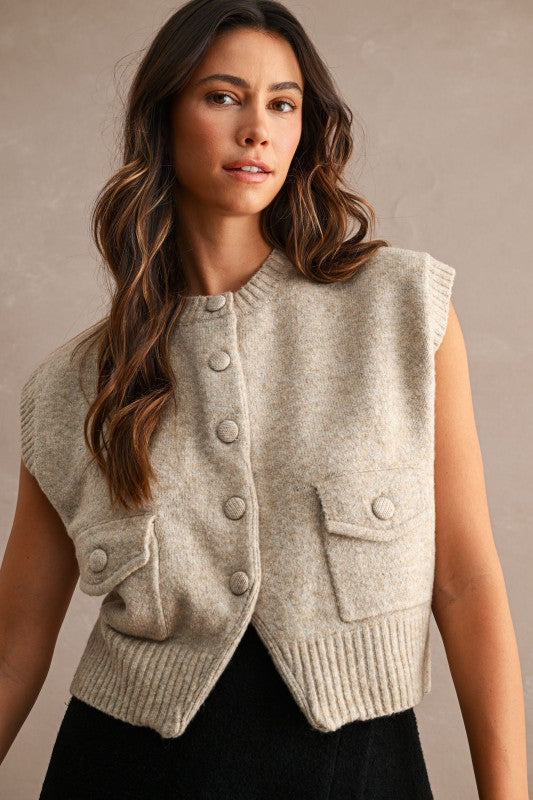 Light Mocha Button Vest