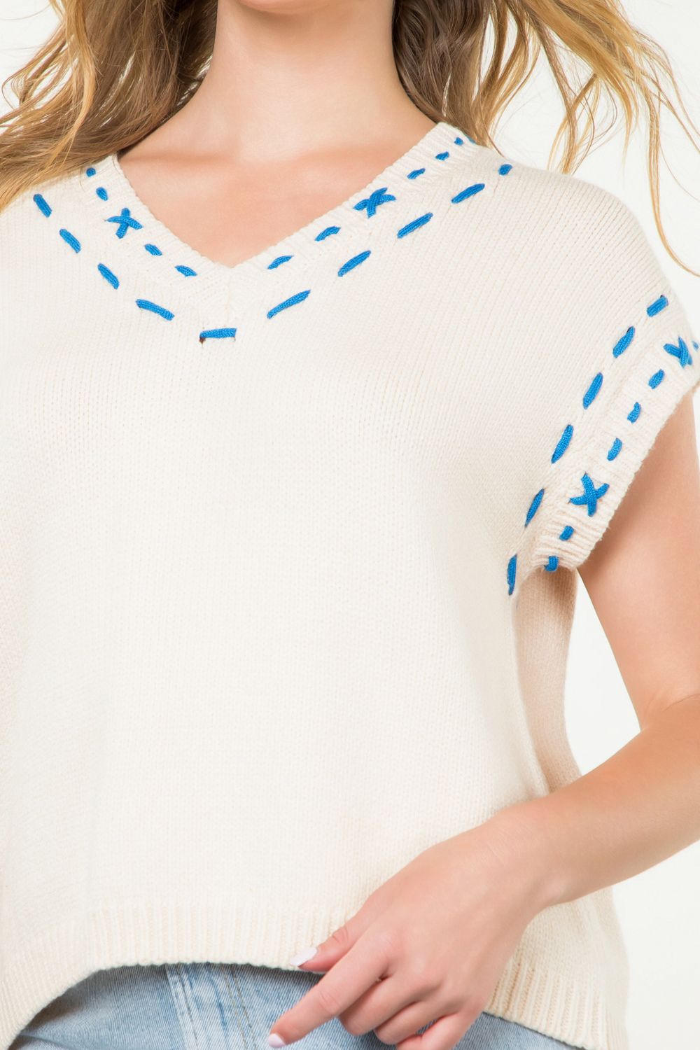 Blue/Cream Whipstitch Top
