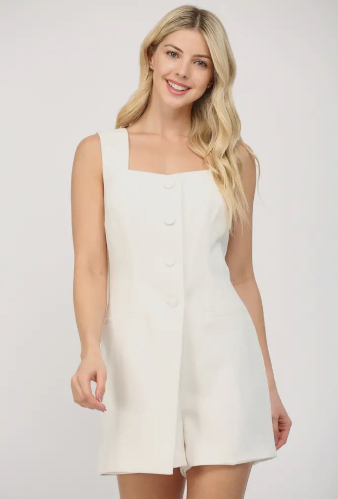 White Bow Back Square Neck Romper