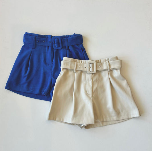 Faux Leather Ivory Belted Shorts
