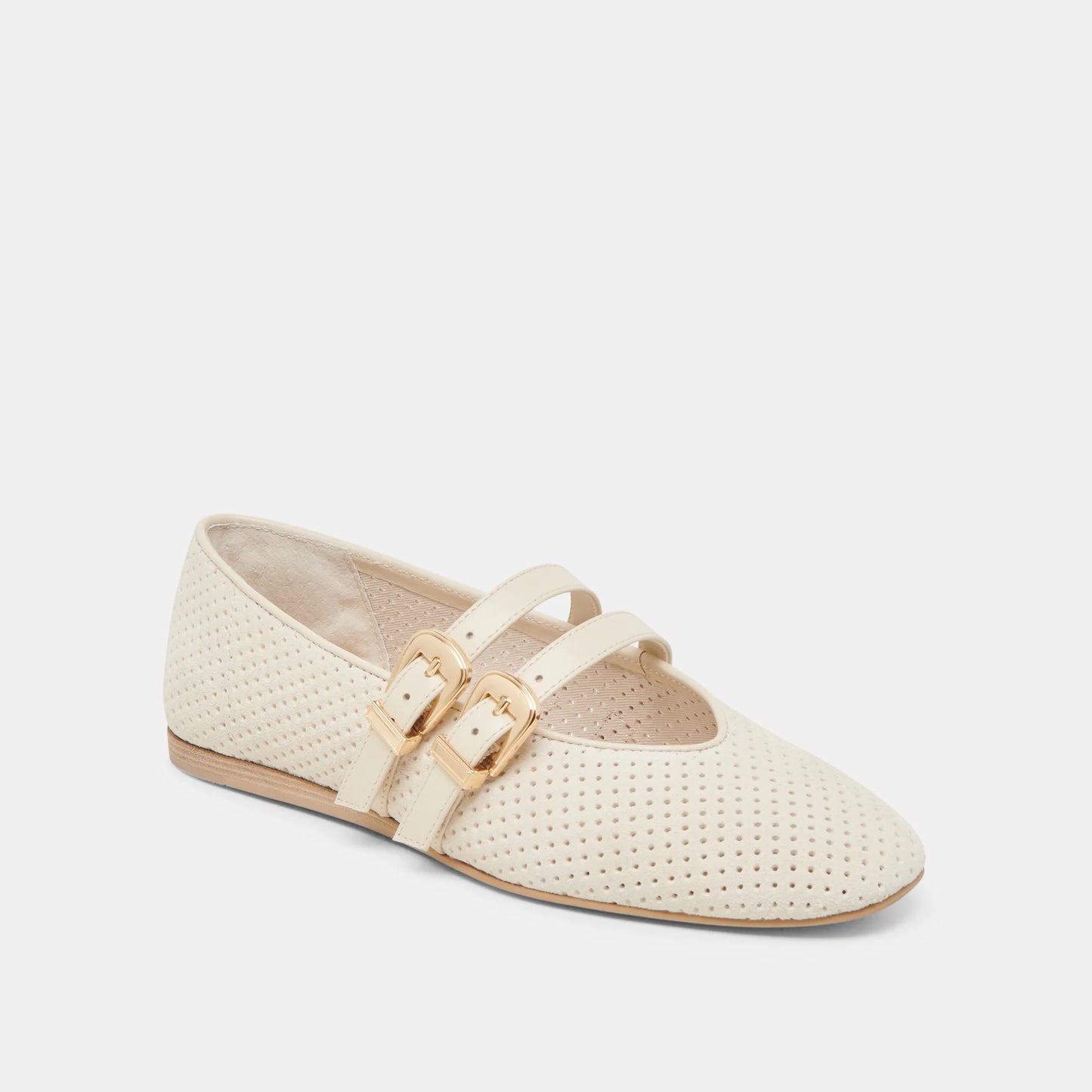 Baylee Perforated Suede Flat in Bone