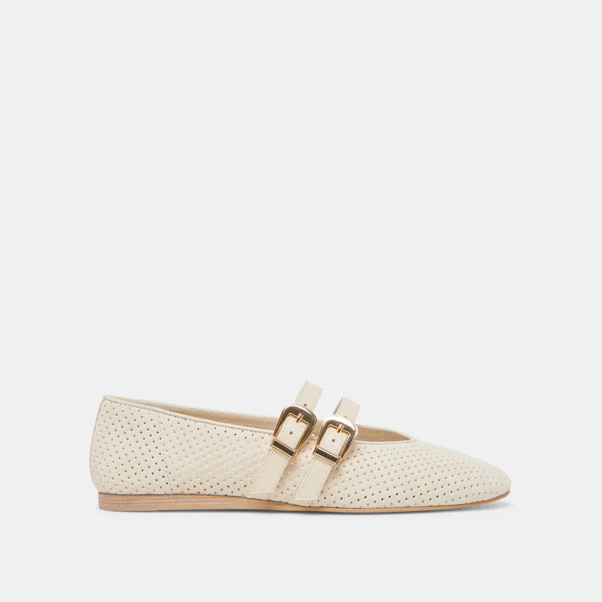 Baylee Perforated Suede Flat in Bone