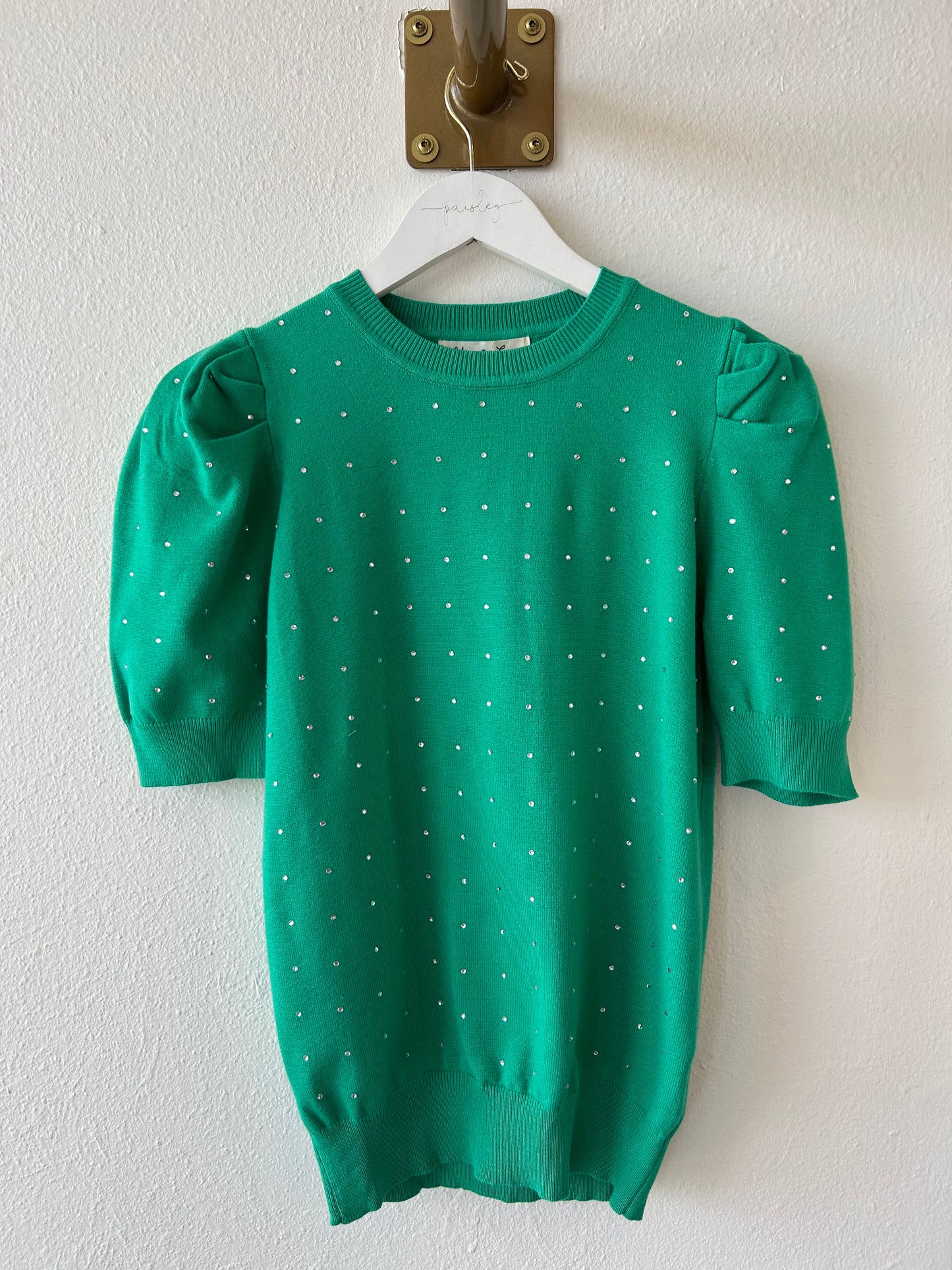 Green Rhinestone Knit Sleeveless Sweater