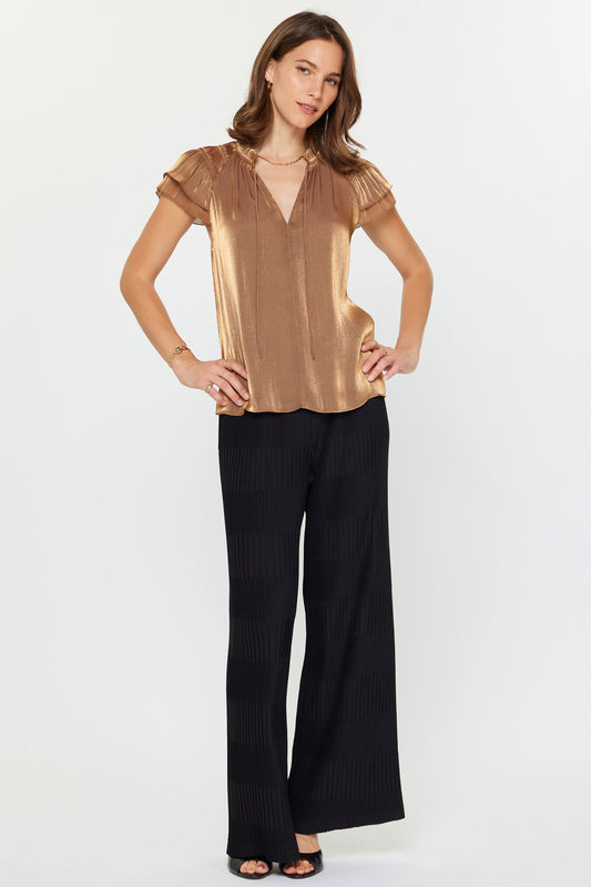 Gold Flutter Sleeve Tie Front Top
