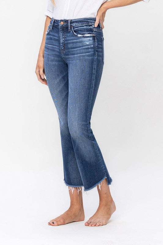 High Rise Step Hem Kick Flare Jeans