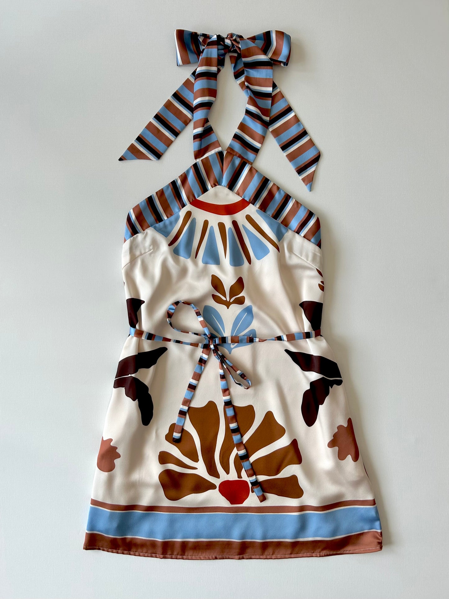 Brown Multi Cross Neck Halter Dress