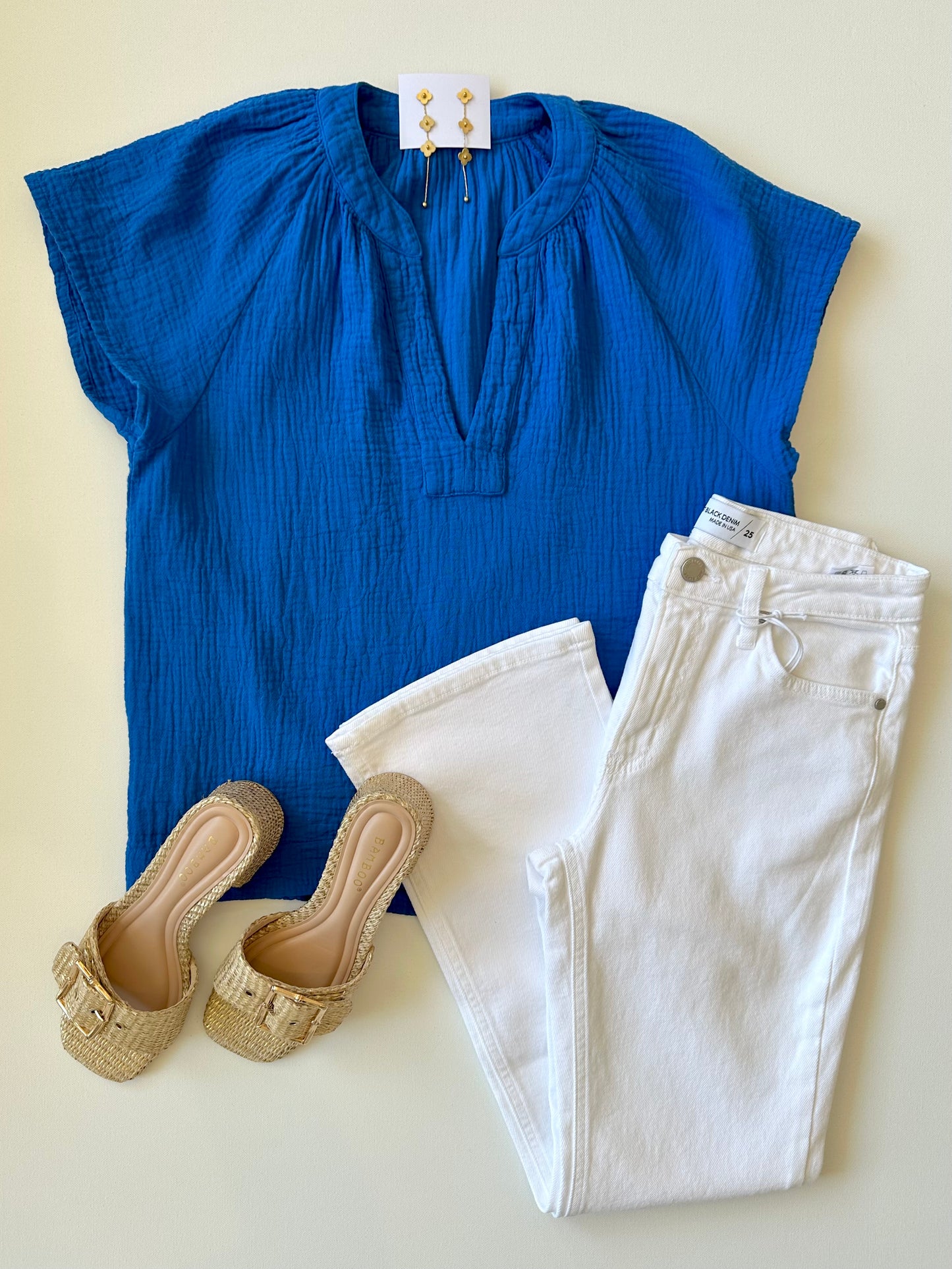 Raglan Flutter Sleeve Top In Blue