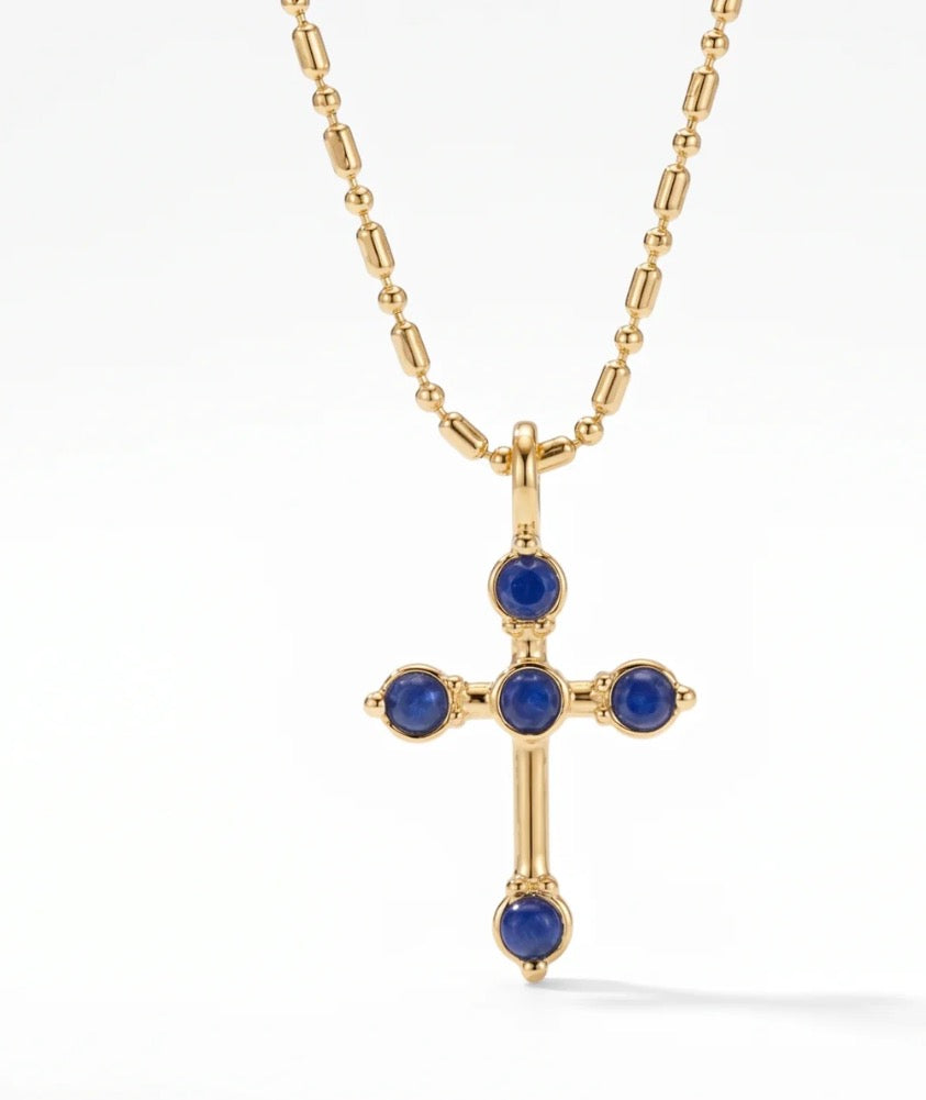 Bezel Stone Cross Necklace