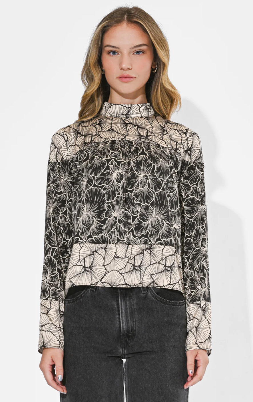 Meghan Twin Print Turtle Neck Top