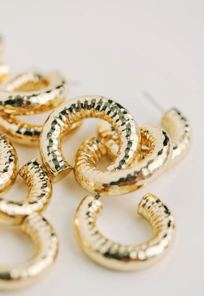 Hammered Gold Vintage Style Hoop Earrings