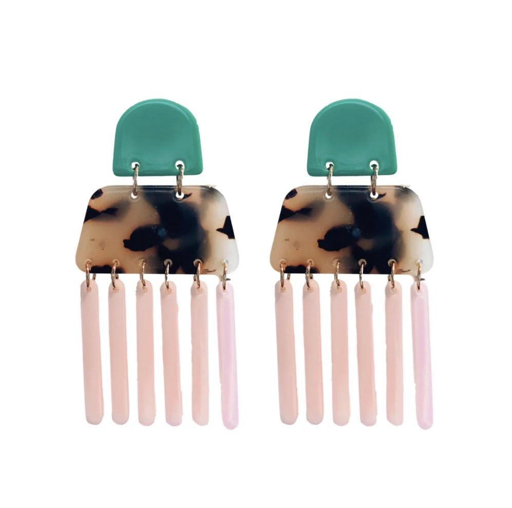 Pink & Teal Geometric Drop Earrings