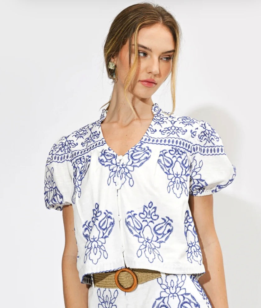 Caitlin Embroidered Short Sleeve Top