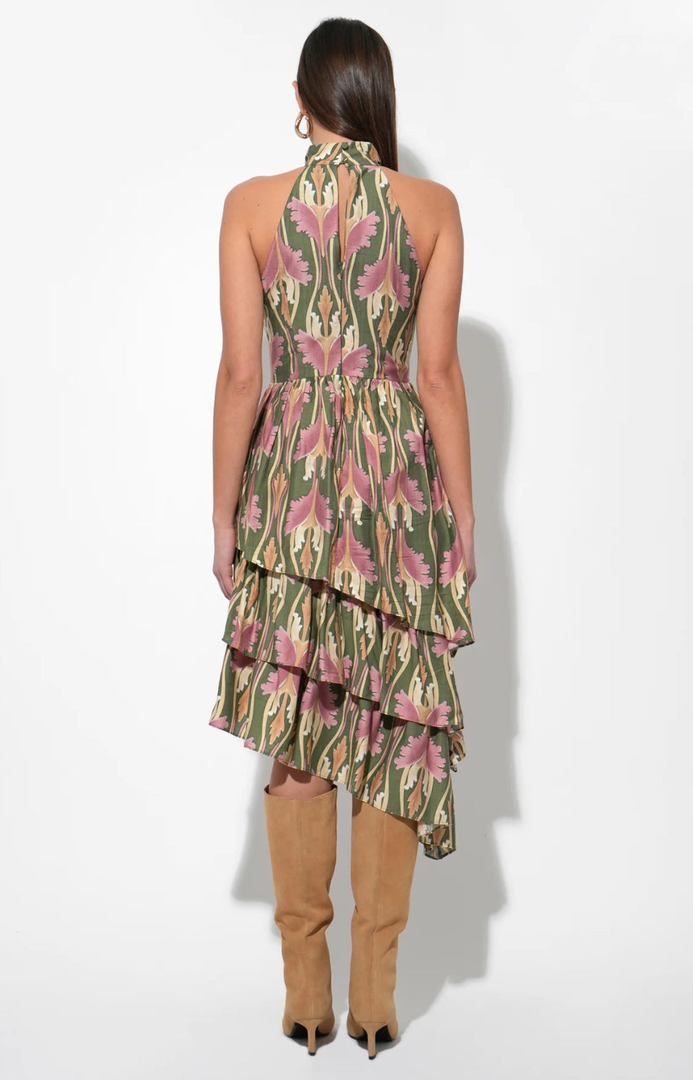 Chriselle High Neck Tiered Floral Midi Dress