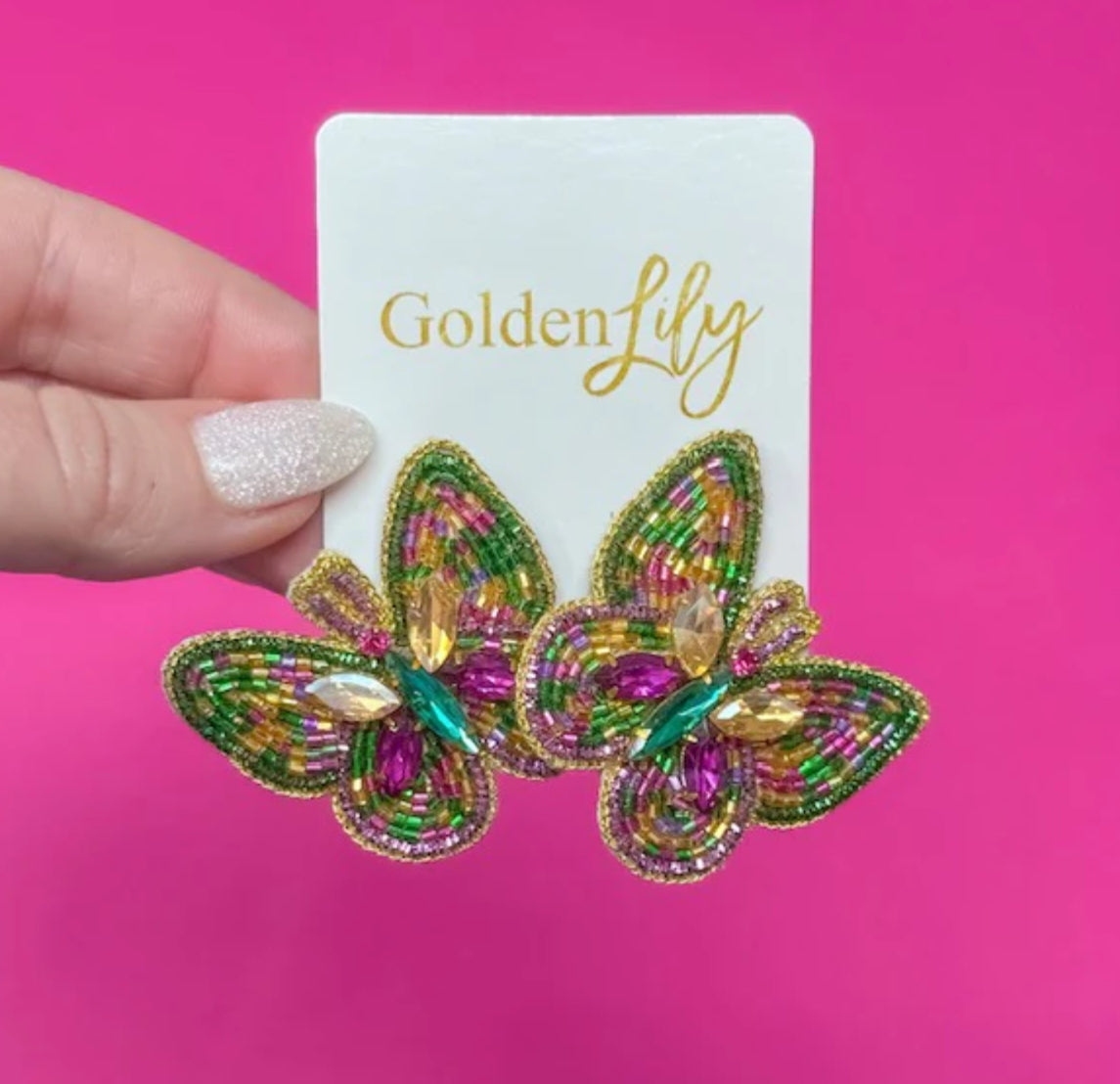 Mardi Gras Butterfly Multi Stud Earrings