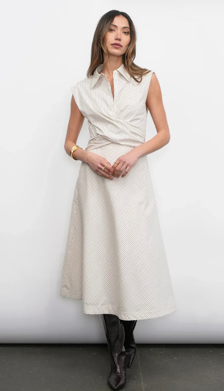 Lorena Stripe Shirt Collar Midi Dress