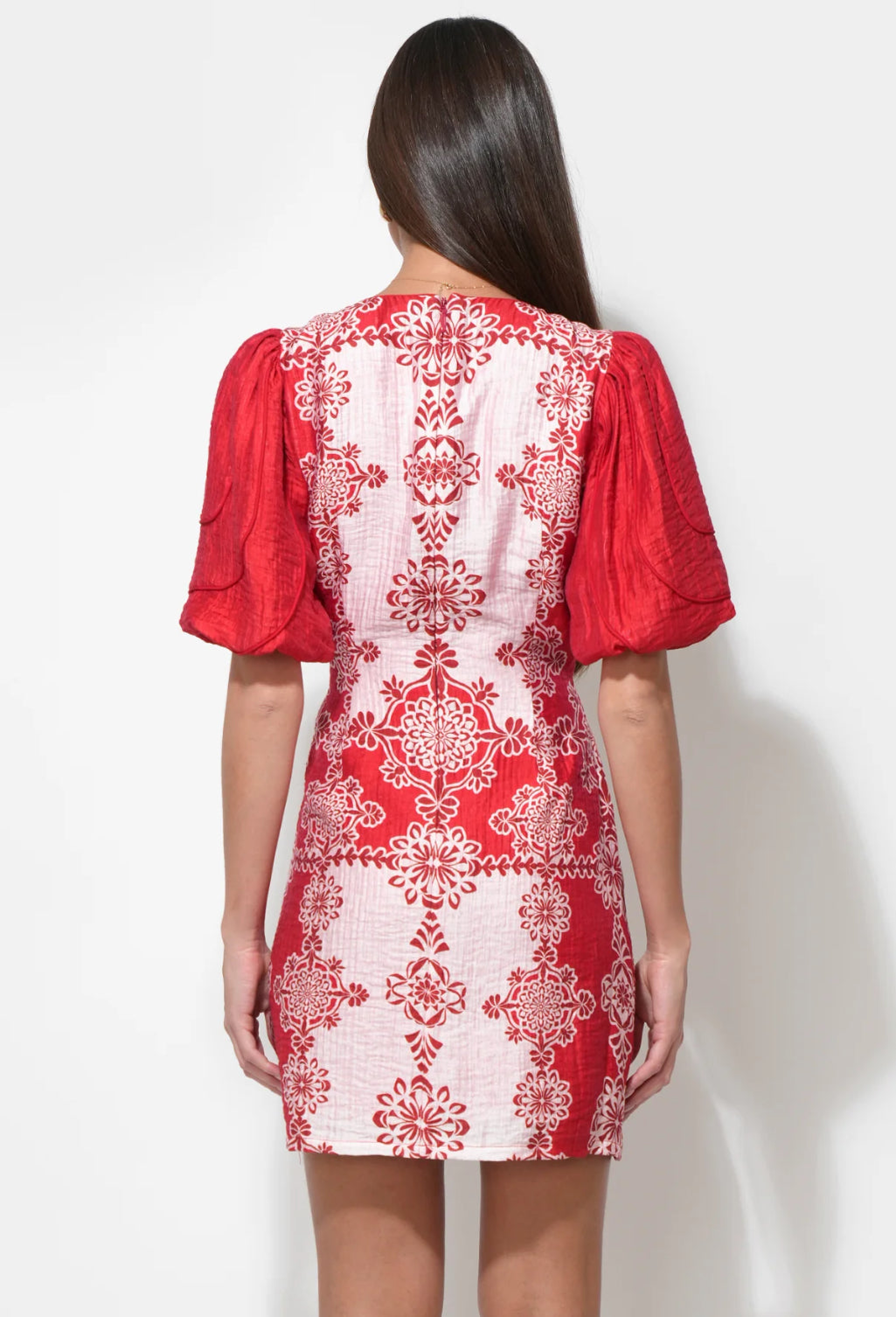 Caroline V Neck Bubble Sleeve Mini Dress