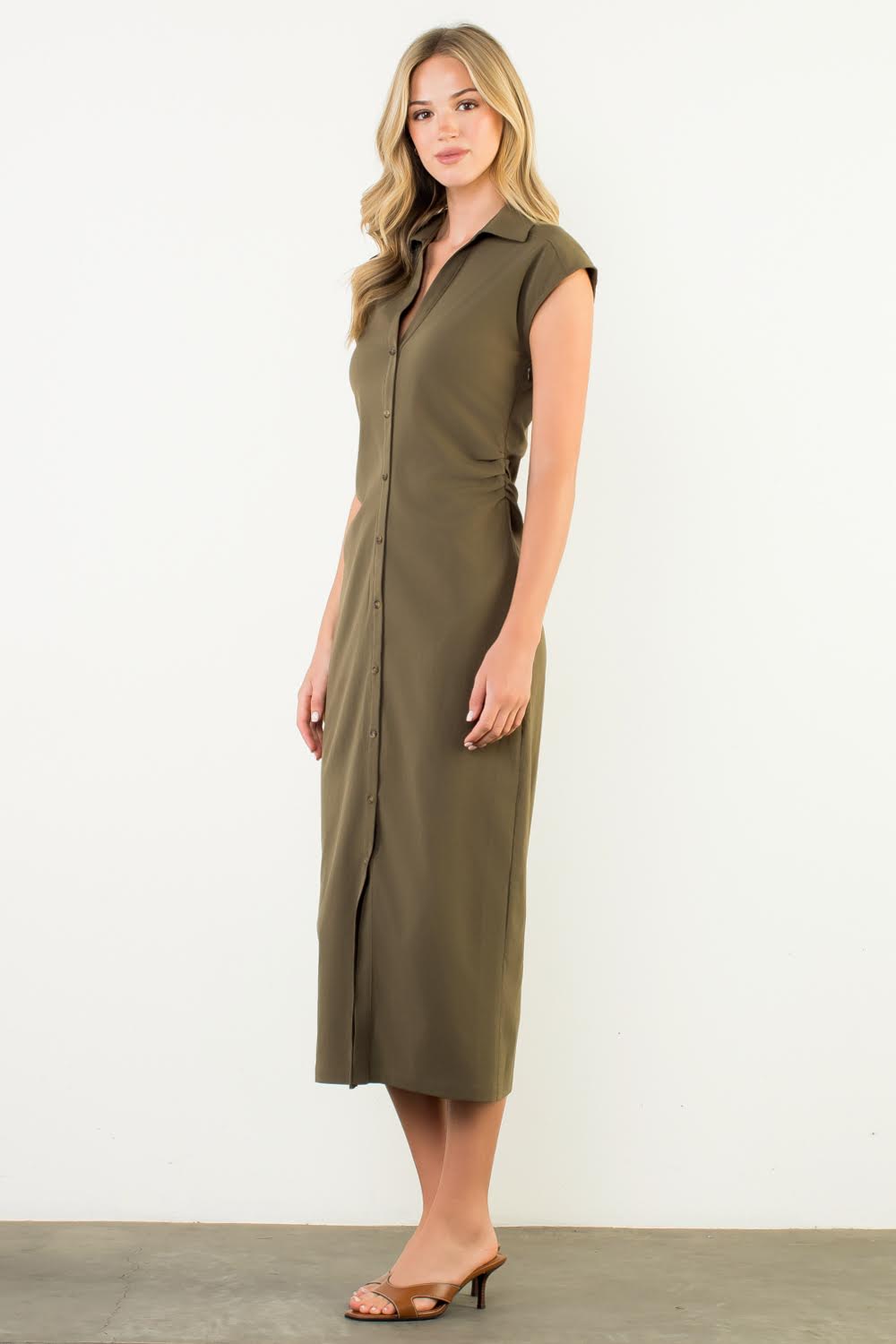 Stella Ruched Midi in Olive