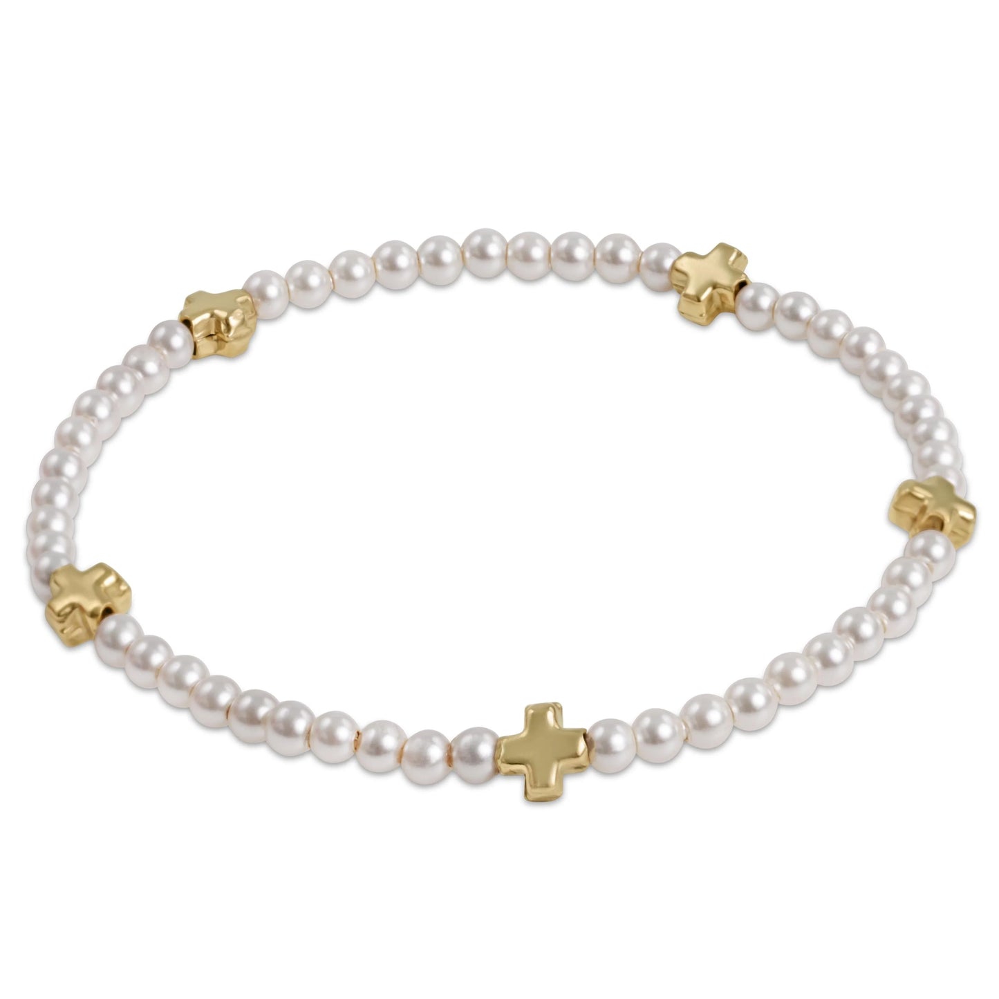 signature cross small 3mm pearl bracelet - gold - e.newton