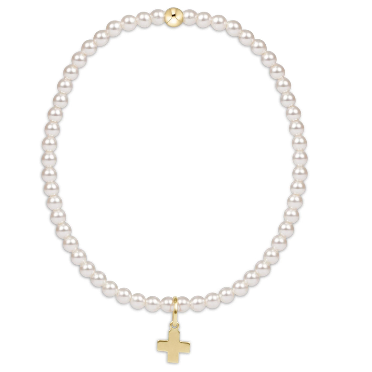 classic pearl 3mm bracelet - signature cross gold charm - e.newton