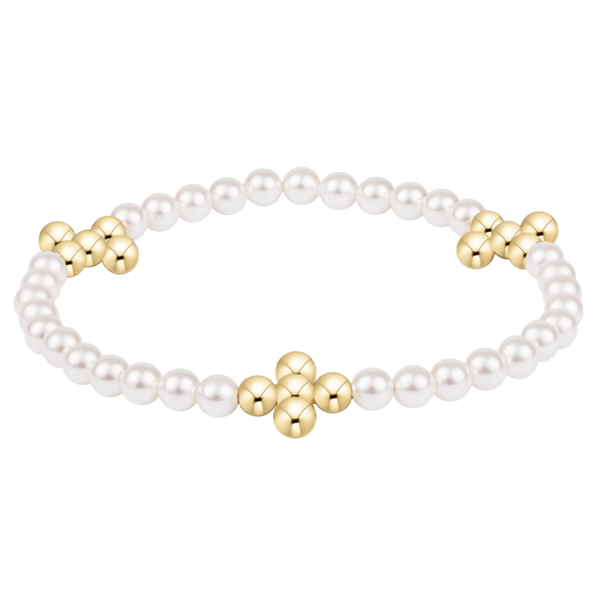 beaded 4mm gold signature cross 4mm pearl bracelet - e.newton