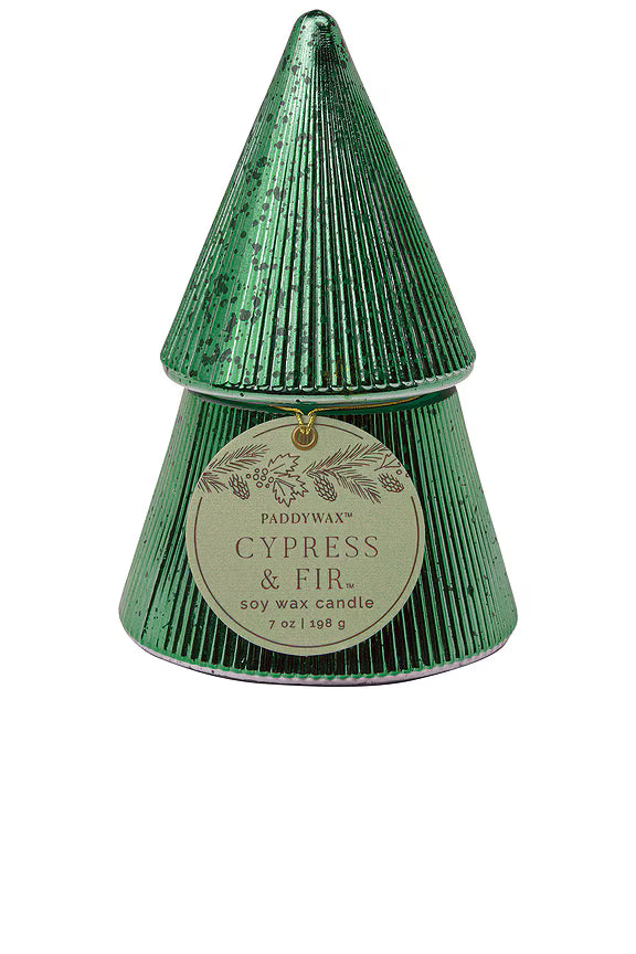 Mercury Glass Stacked Tree Candle Cypress & Fir