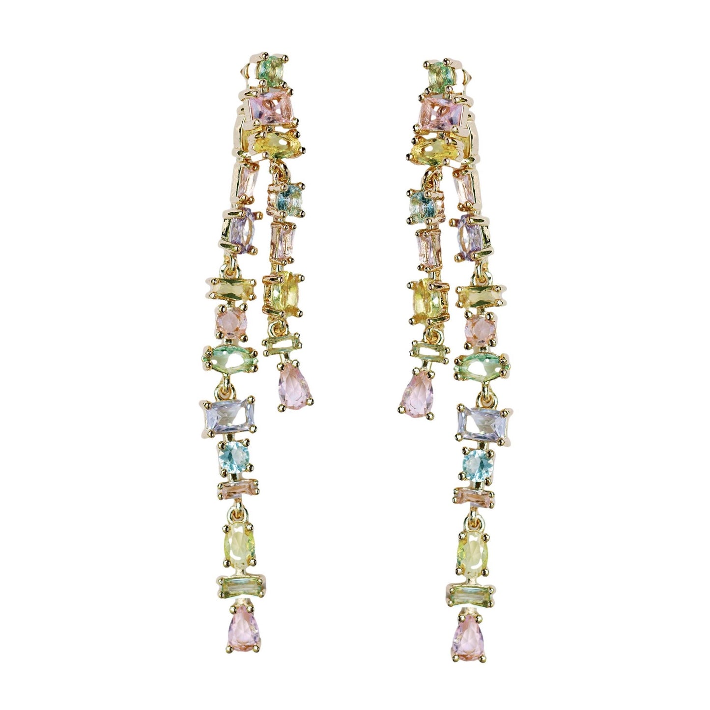 Pastel Toned Crystal Layered Duster Statement Earrings