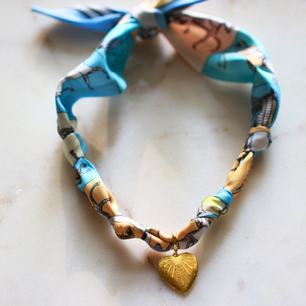 Scarf Necklace ~ Blue Horse Pattern: Cross