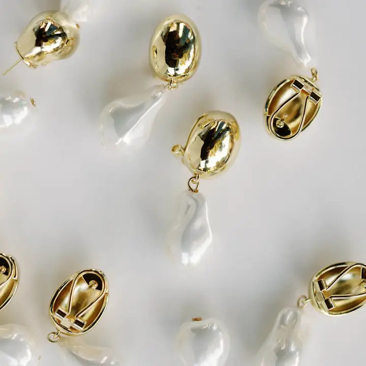 Vintage Chunky Gold and Pearl Statement Drop Earrings