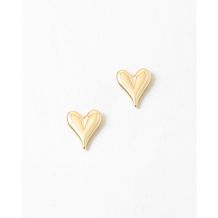 Shiny Gold Heart Stud Earrings