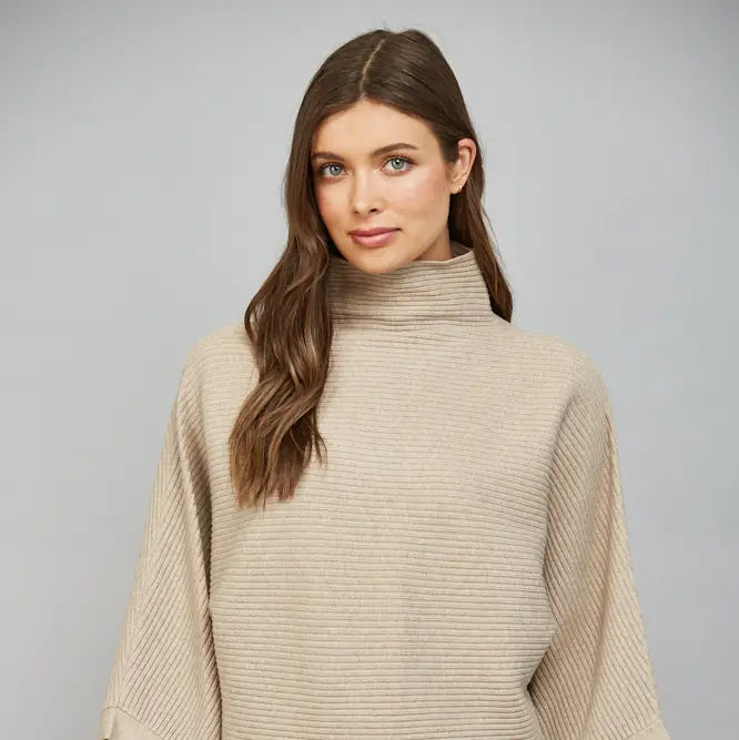 Taupe Ribbed Mock Neck Sweater