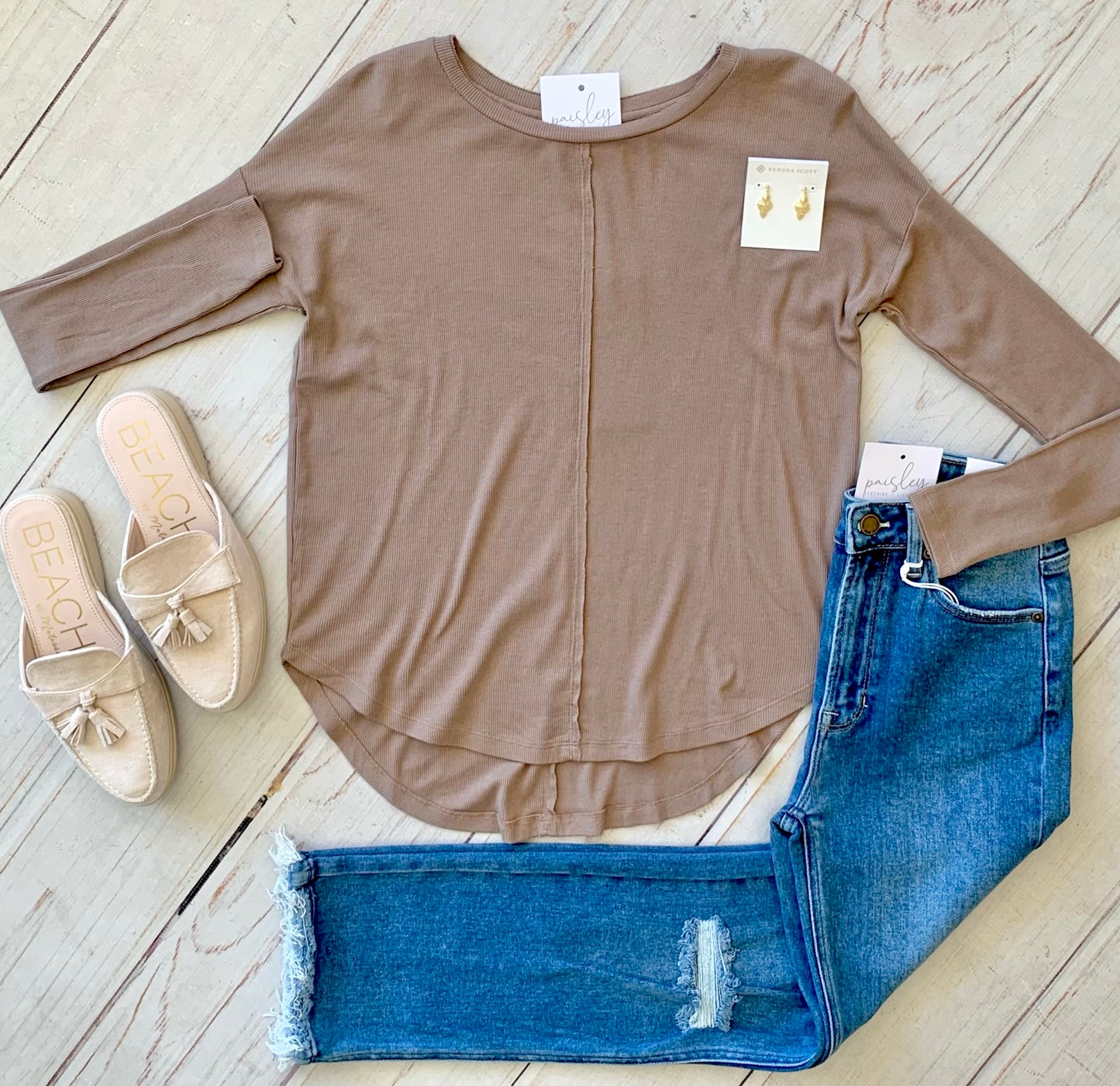 Hazelnut Long Sleeve Boa Tee