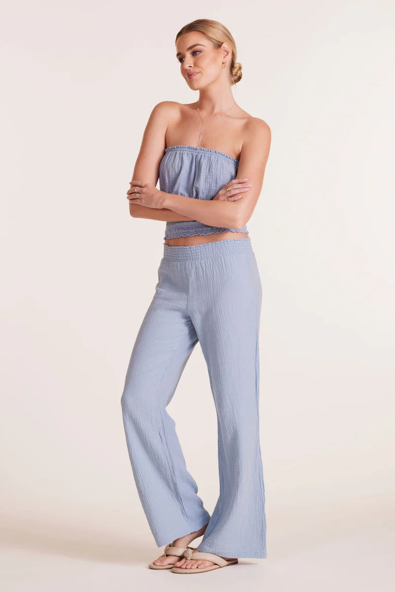 Smocked Waist Gauze Pant in Water