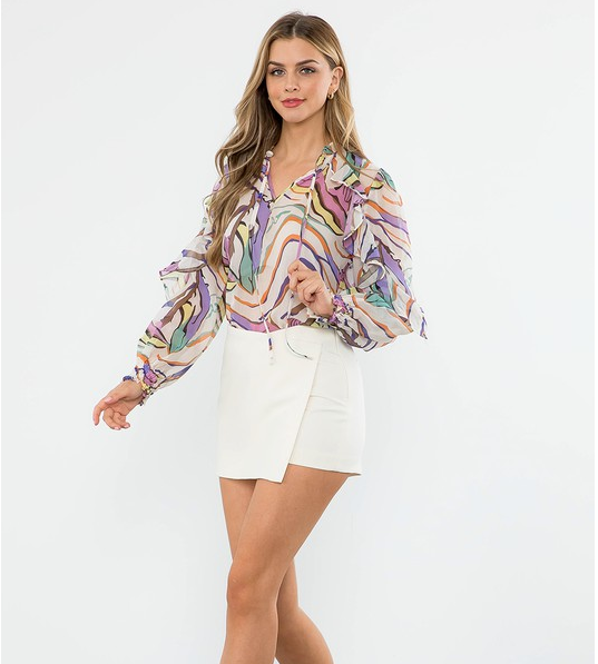 Cream Chiffon Print Top