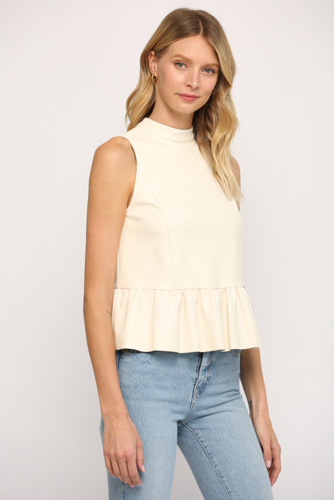 Faux Leather Peplum Top