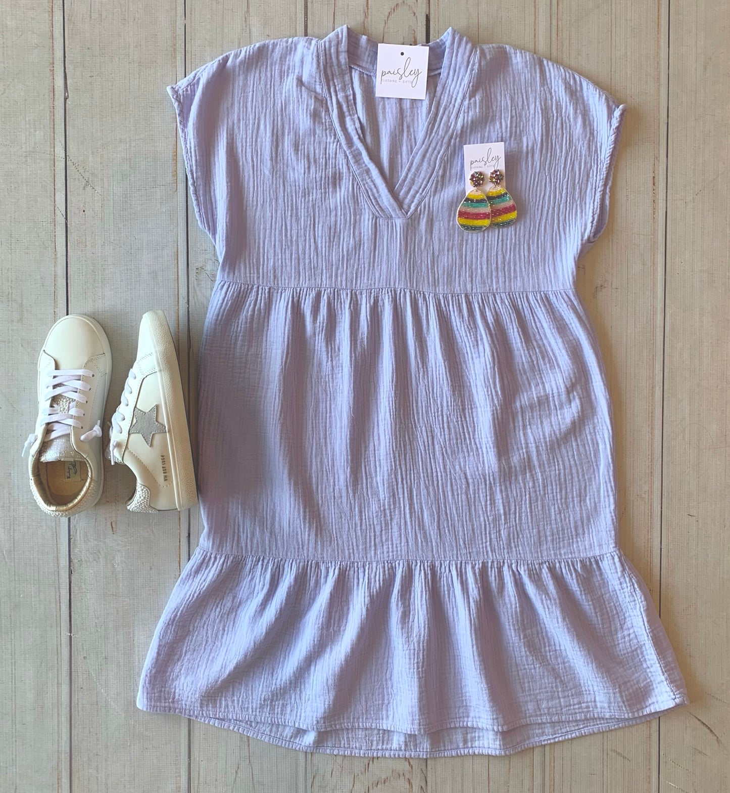 French Lilac Tiered Gauze Dress