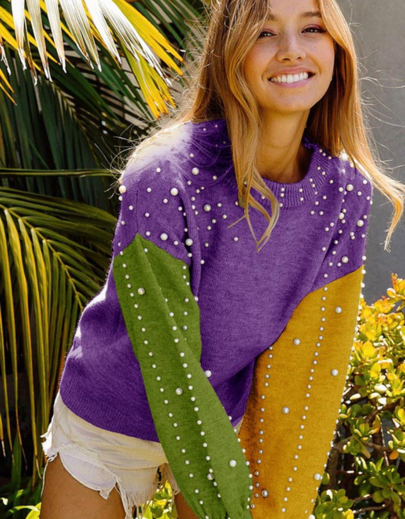 Mardi Gras Pearl Sweater