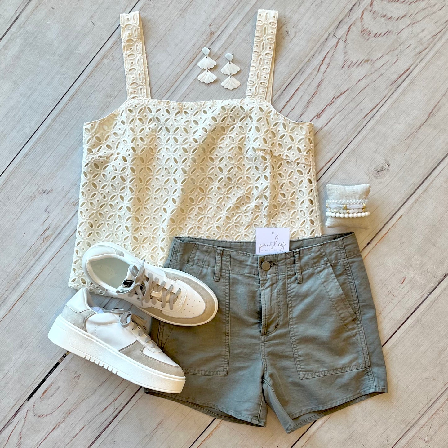 Embroidered Beige Tank