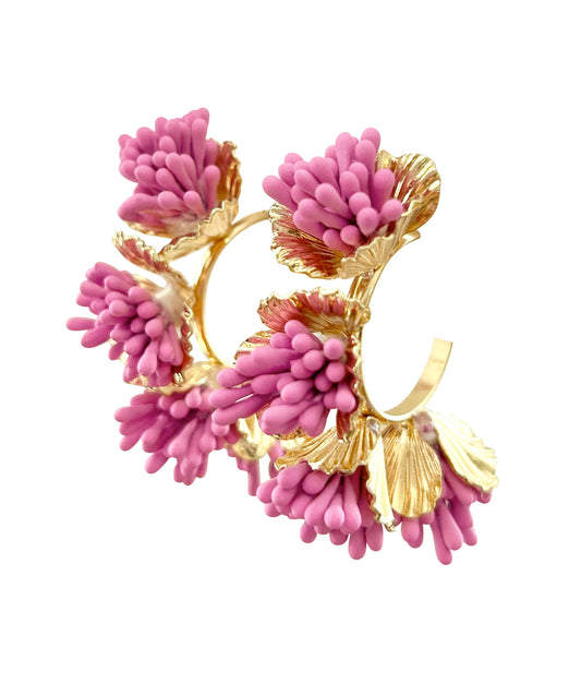 Maxine Floral Hoop Earring - Hot Pink