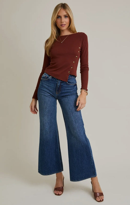 Rust Boatneck Long Sleeve Top