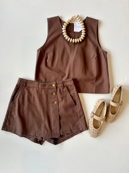 Brown Denim Wrap Skort