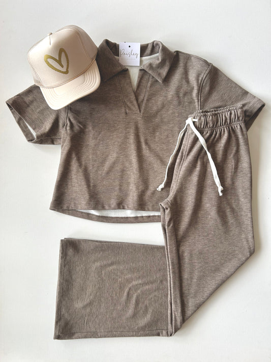 Taupe Wide-leg Drawstring Pant