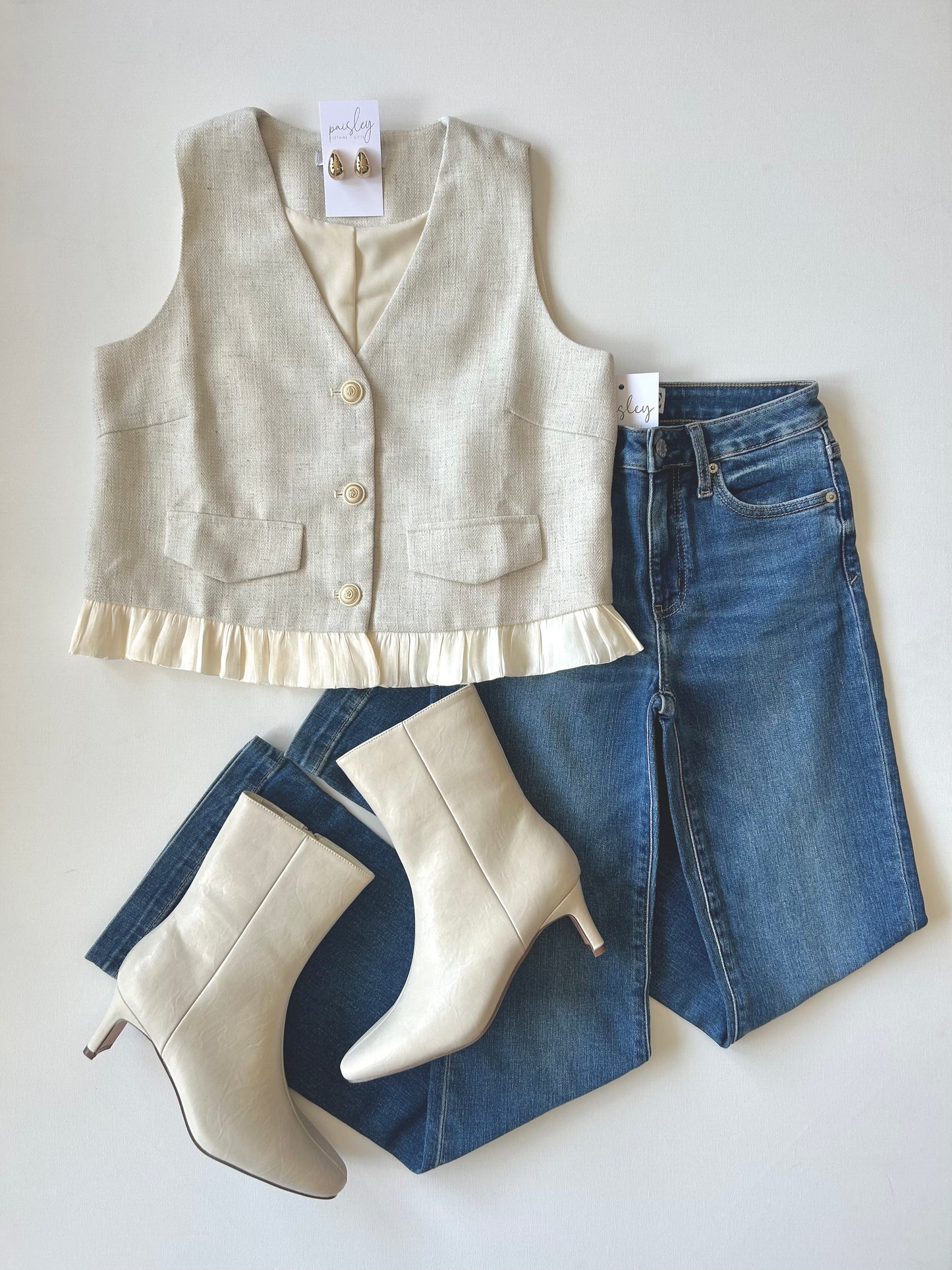 Ruffled Hem Vest in Cream