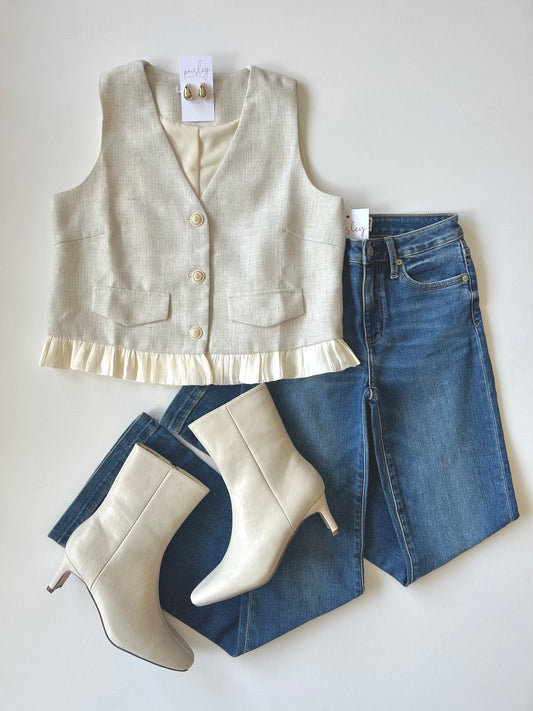 Ruffled Hem Vest in Cream